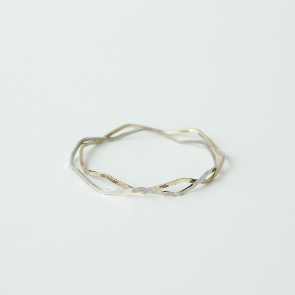Silver & Gold Waved Bangle Bracelets (Set of 2)